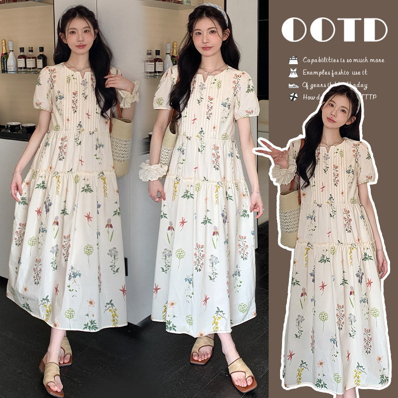 Real shot in stock 2025 summer fashion floral niche gentle wind vacation long pregnant women dress