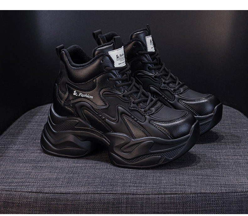 Giày sneaker nữ đế dày tăng chiều cao phong cách thể thao — Đen lót lông 5351-1, Đen lót đơn 5353, Be lót lông 5351-1, Be lót đơn 5351 chi tiết 21