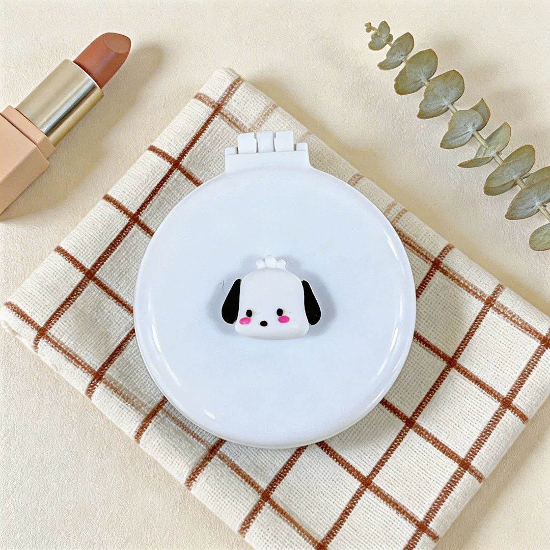 Folding Compact Cushion Hair Brush, Cute Dog Design, Handheld Mirror & Soft Bristles