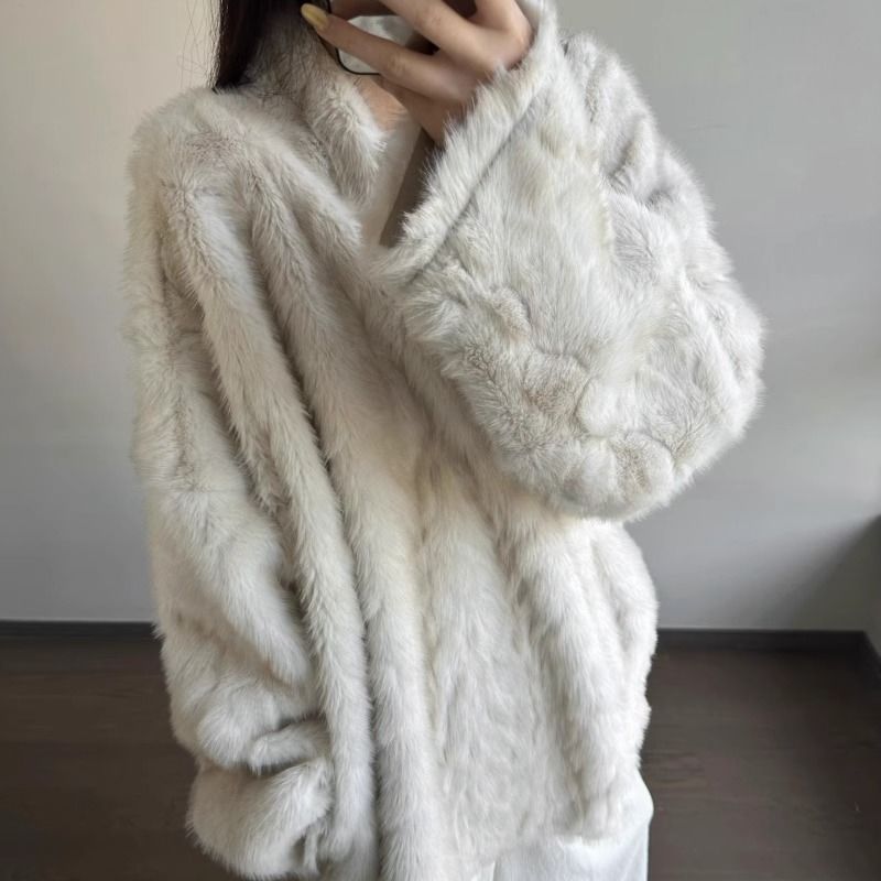 겨울 새 염색 팁 모조 밍크 플러시 모피 코트 여자 중간 길이의 모피 원피스 게으른 스타일 코트