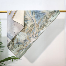 70真丝羊毛小方巾国风千里江山新款文创时尚双面印花围巾保暖围脖