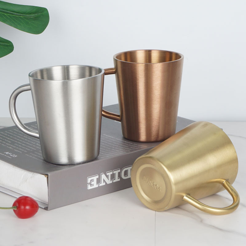 304 de acero inoxidable de estilo coreano taza de agua de doble capa taza con mango anti-escaldado taza de café taza de leche taza del hogar