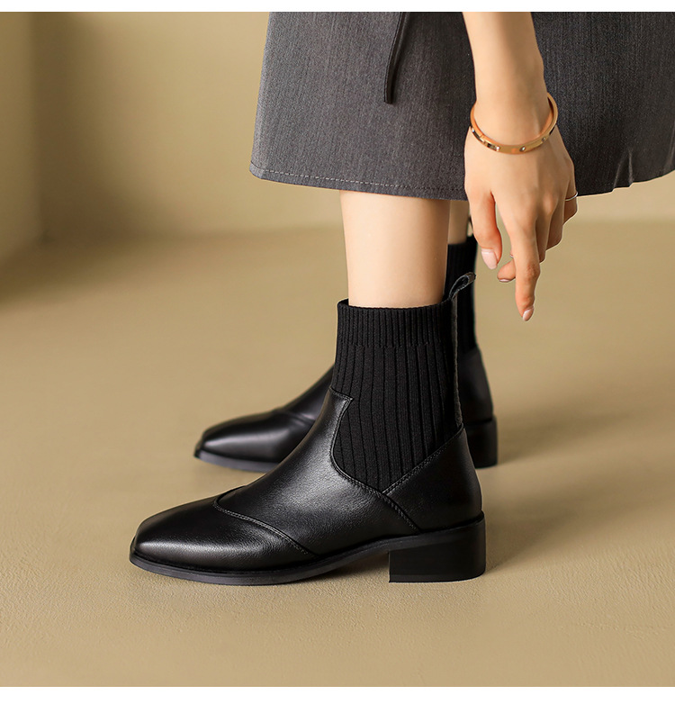 Women's Boots Square Toe Thick Heel Warm Plush Ankle Boots_voghion.com