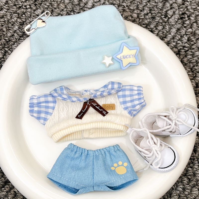 In-Stock First and Second Generation Doll Clothes Party Campus Shirt Pants Set 10cm Cotton Doll Wear Plush Toy Accessory