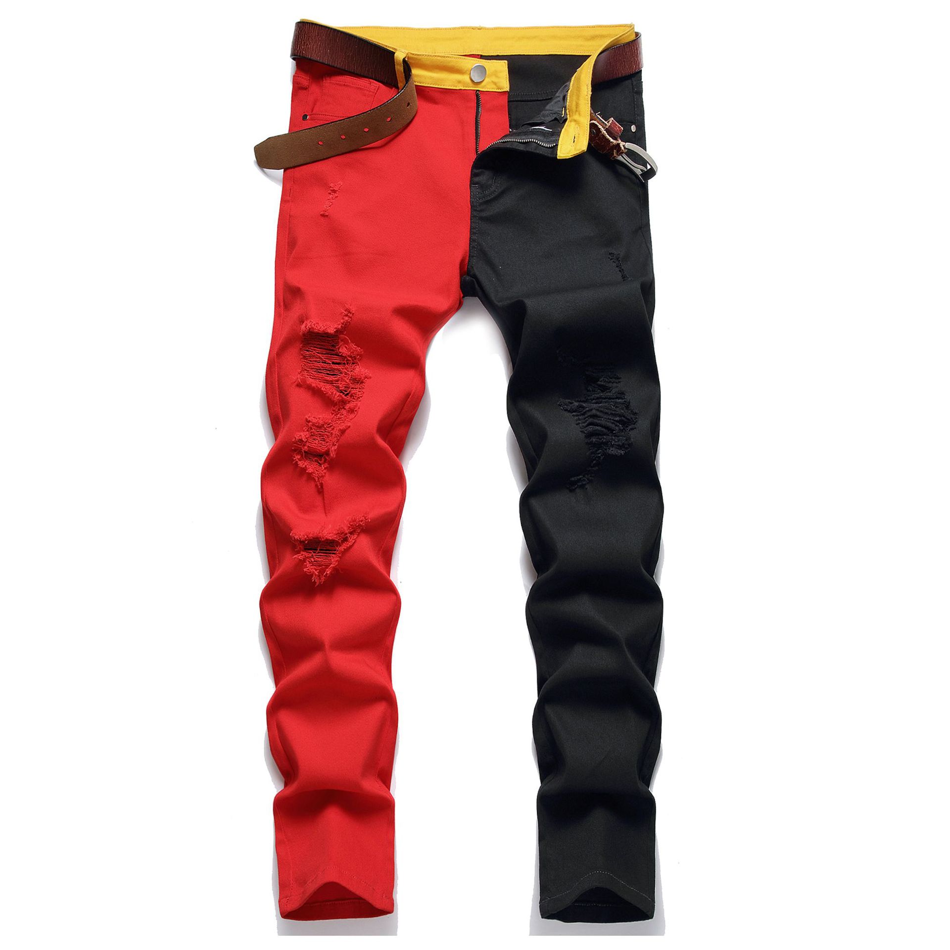 Pantalones vaqueros de los hombres micro elástico slim fit pies costura bicolor tendencia de la moda de los hombres multicolor en stock pantalones de exportación de comercio exterior