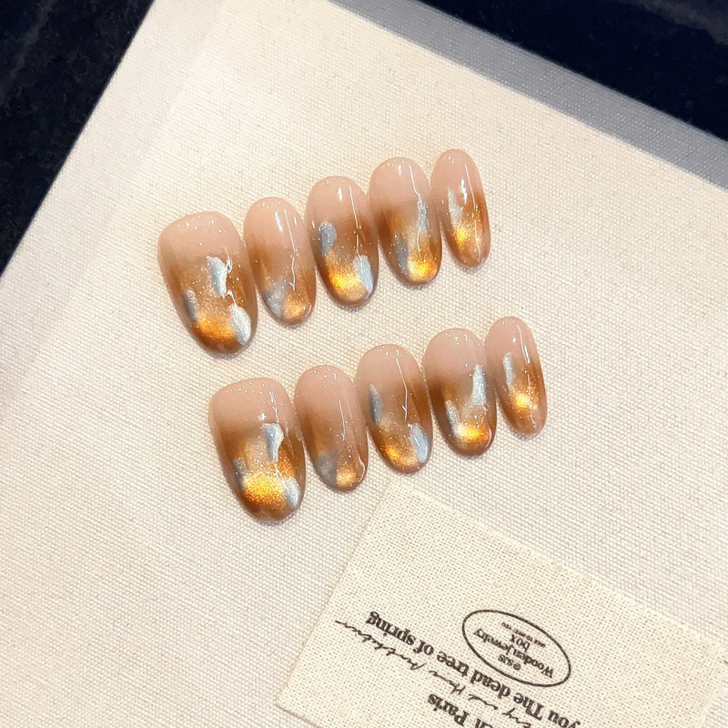 [Tortoiseshell Amber] Purely Handmade Wearable Nail Blush Autumn and Winter Hot New Light Brown Cat Eye Fake Nail Patch
