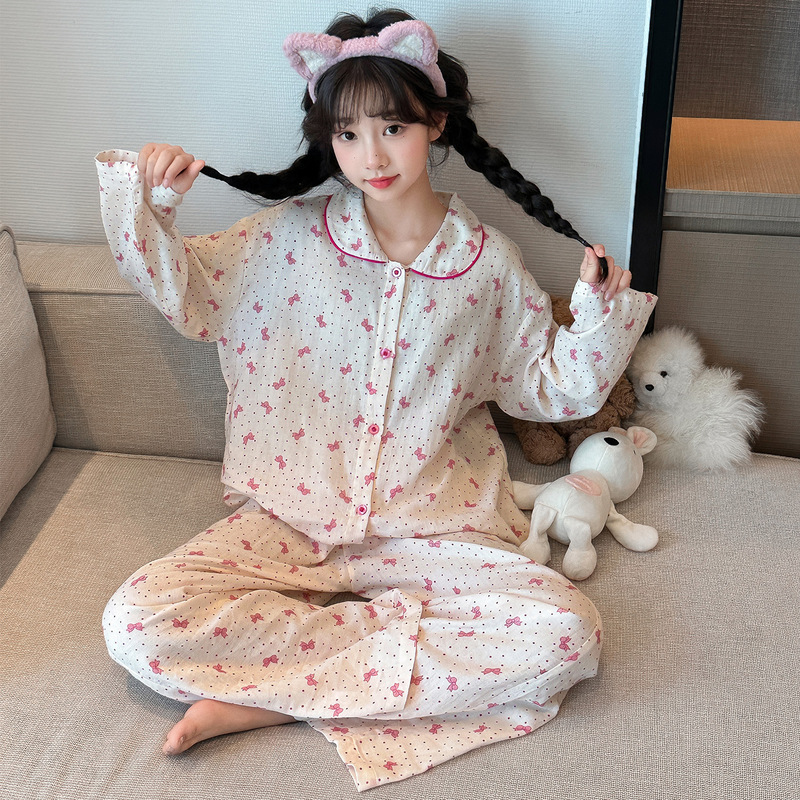 女童睡衣波点睡衣2025年新春秋长袖长裤甜美纯棉套装家居服两件套|undefined
