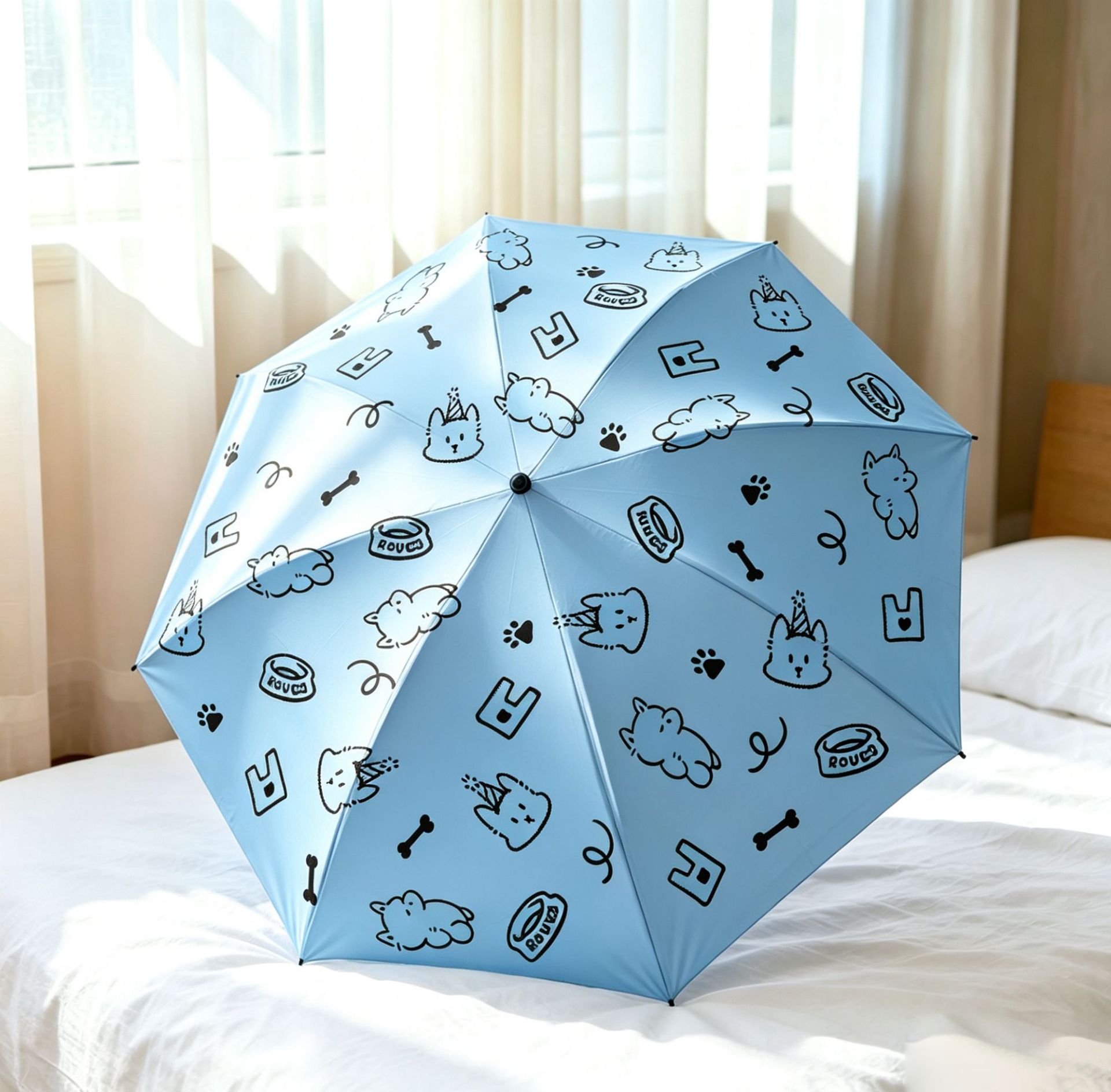 Paraguas totalmente automático al por mayor, de doble uso para sol y lluvia, paraguas plegable con diseño de dibujos animados, paraguas de vinilo con protección solar, protección UV
