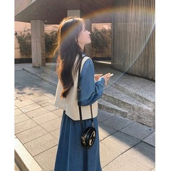 ソルト系ライトスーツレディース秋服2025ベストデニムワンピーススカート風ツーピース新スタイル