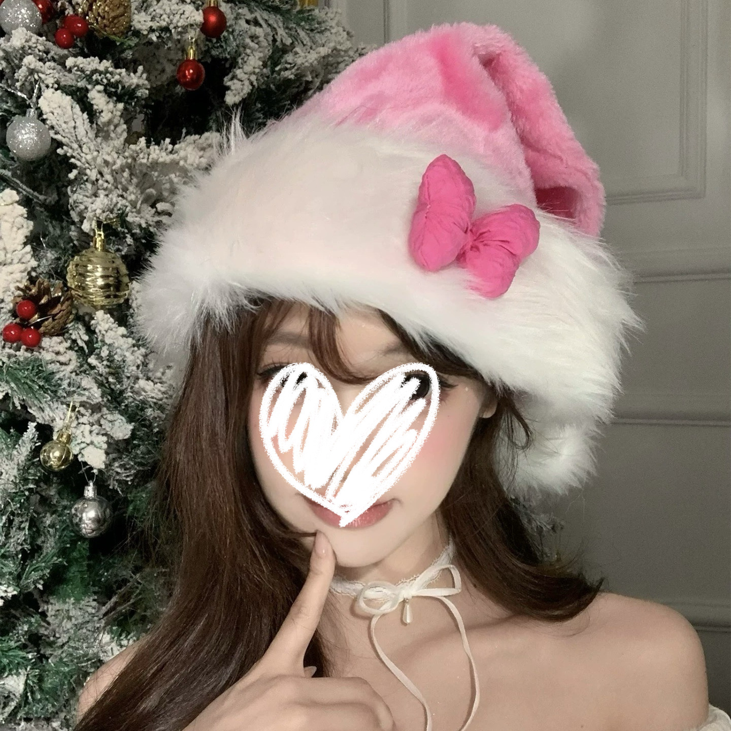 Christmas Pink Bow Christmas Hat, Sweet Hat for Girls, Holiday Decoration, Photo Prop, Christmas Style