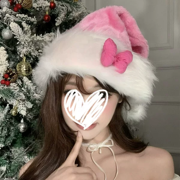 Christmas Pink Bow Christmas Hat, Sweet Hat for Girls, Holiday Decoration, Photo Prop, Christmas Style