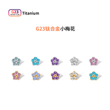 F136钛合金耳钉精致镶彩钻小梅花耳骨钉鼻钉养耳钉穿刺饰品替换头
