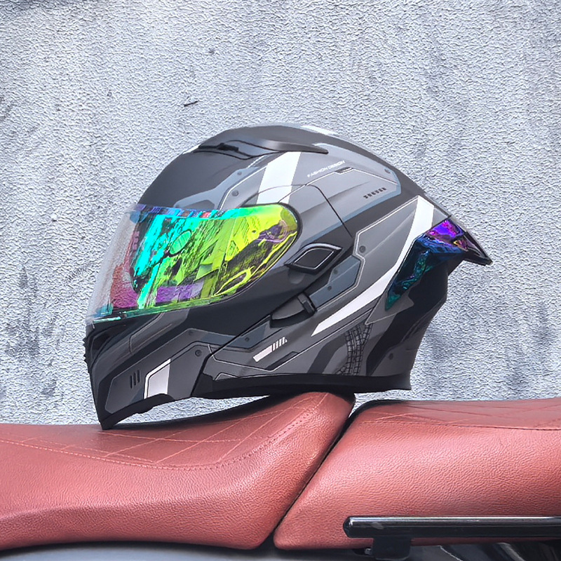 Casco de motocicleta Orz, casco, casco, doble lente, cola grande, motocicleta, casco de carrera, casco, hombres y mujeres, calor de invierno
