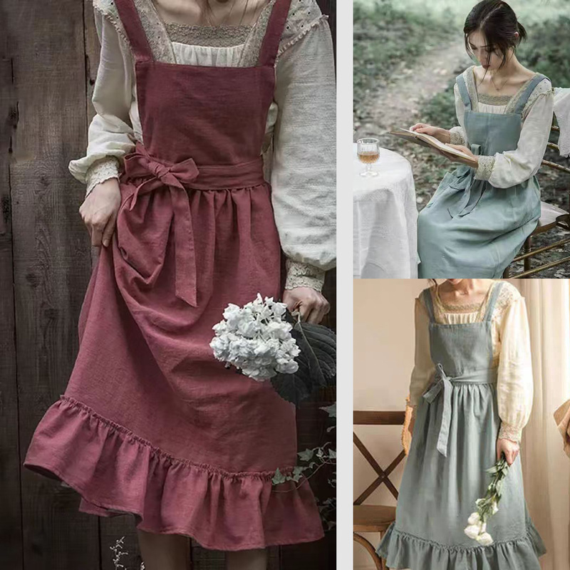 Japanese-Style Minimalist Pastoral Home Smock Artistic Fashion Floral Shop Apron Workwear Manicure Apron