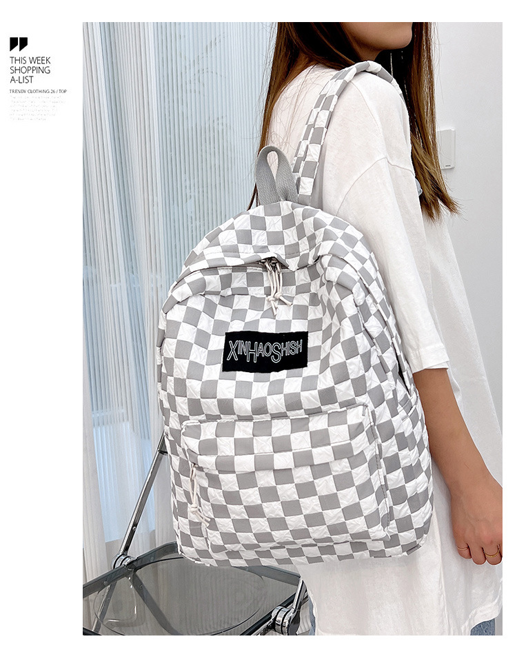 Korean ins artistic trend checkerboard checkered backpack, Japanese Harajuku style fresh and clean high school and junior high school student bag undefined