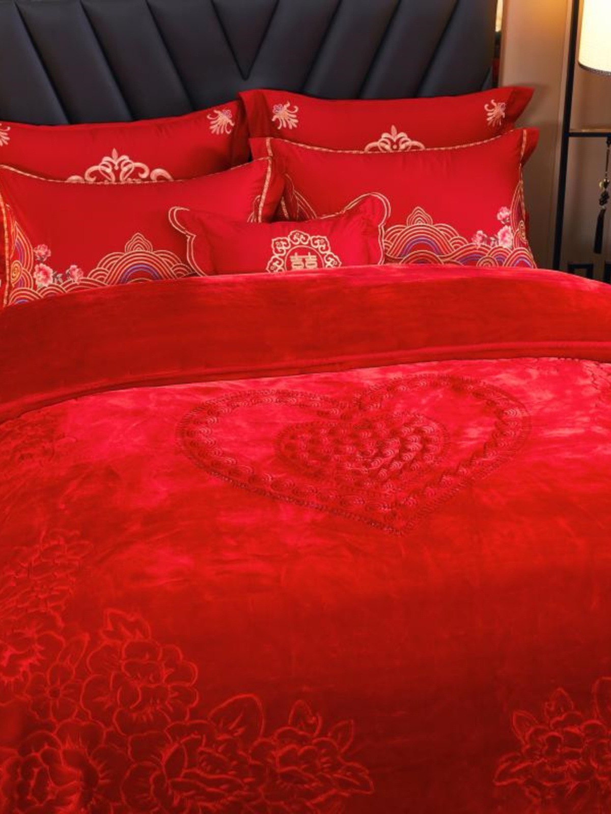 웨딩 라이트를위한 더블 두꺼운 라셀 담요 웨딩 라이트를위한 럭셔리 양각 봄과 가을 담요 레드 담요