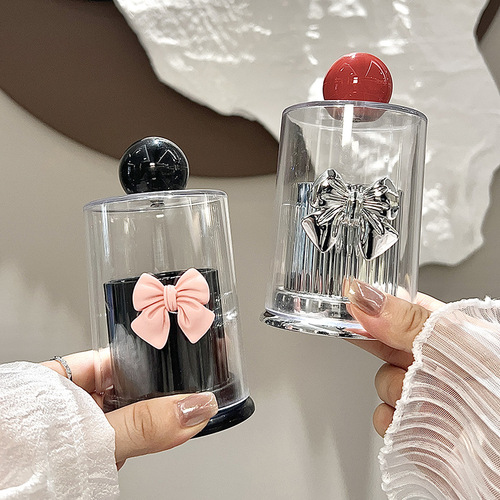 Creative bow ball top toothpick tube contrasting color toothpick jar home decoration high-looking toothpick box cotton swab jar wholesale