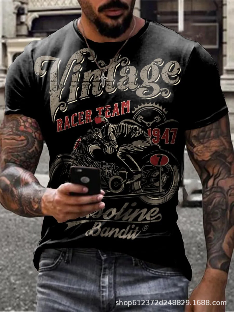 Cross-border Amazon hombres camisa de cuello redondo retro manga corta estilo europeo y americano impreso N ° 66 carretera carta camiseta