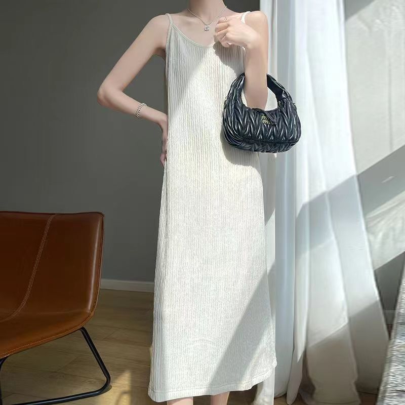 [Little Red Riding Book Same Style] Chiba Pleated Slip Skirt Women's Slimming dress Summer Elegant Outer Wearing Base Midi Skirt