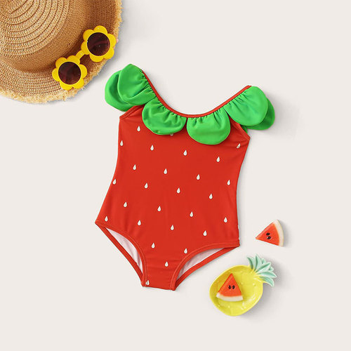 2025 Cute Strawberry One-piece Swimsuit for Girls, Baby Girl Swimwear Bikini