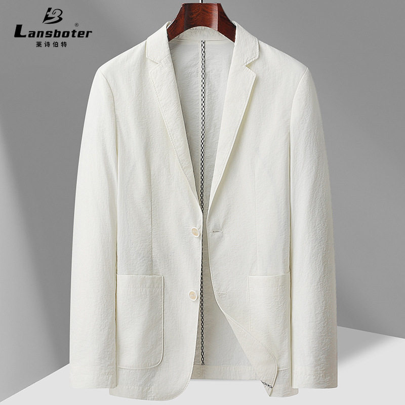 Áo vest nam casual dáng ôm, một hàng hai cúc, cổ vest, tay dài, chống nhăn, phù hợp mặc xuân thu — Màu kaki, Màu trắng, Màu xanh dương, màu đen