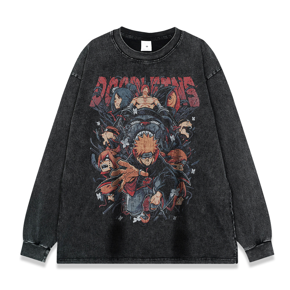 260g pesado copo de nieve frito de manga larga Camiseta americana retro alta calle moda marca suéter suelta Otoño e Invierno de los hombres y las mujeres de fondo