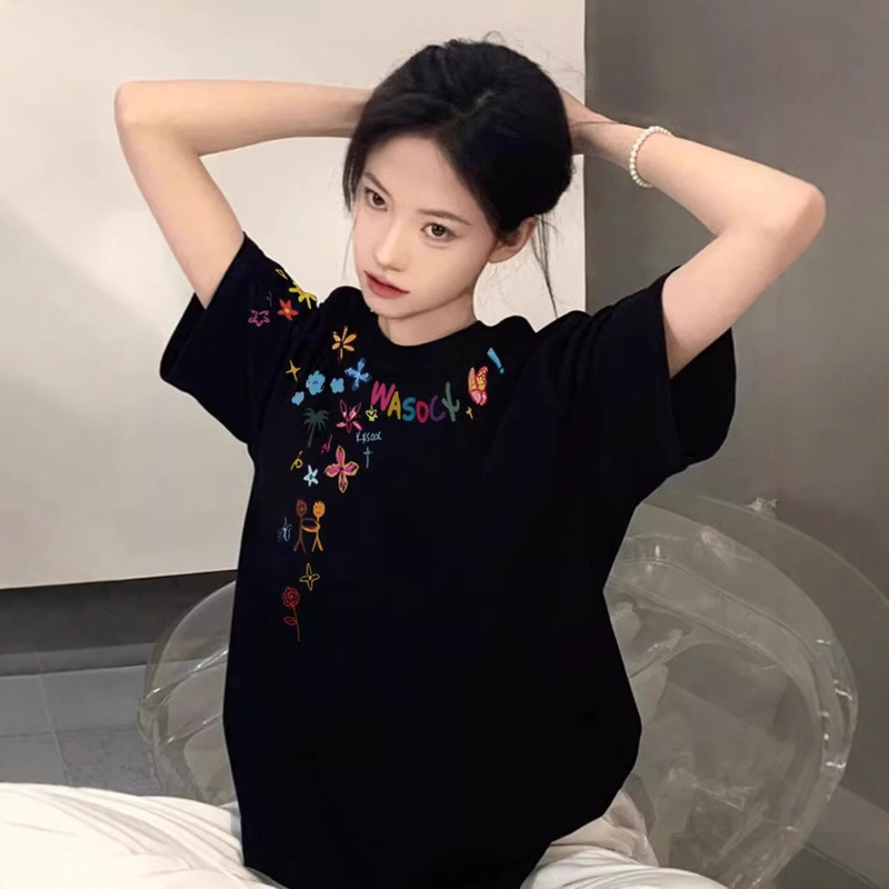 American Style Retro High Street Fashion Brand Short-sleeved T-shirt Women's 2025 New Hot Style Summer Ins Niche Half-sleeved Loose Top