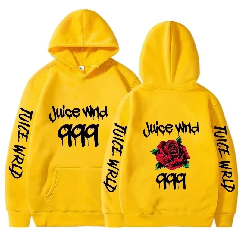 Juice wrld rose printed cross-border foreign trade Europe and the United States plus velvet hoodie sweater men's and women's long sleeve top