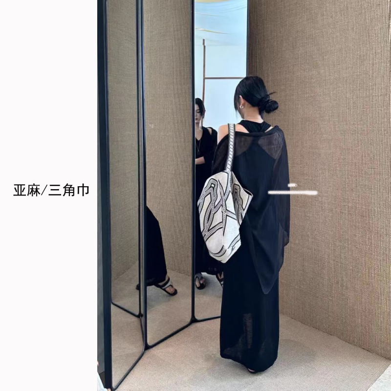 十三行冰丝亚麻三角巾女丝巾薄款披肩围巾防晒罩衫外搭天丝针织衫|undefined
