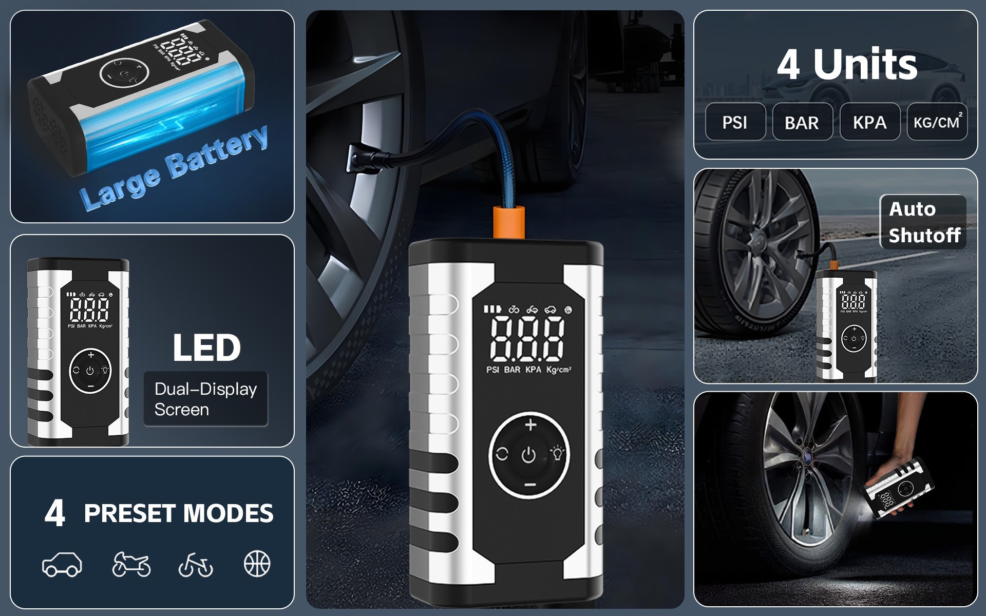 Portable Car Air Pump for SUVs, Motorcycles, and Electric Vehicles - Wireless Electric Air Compressor