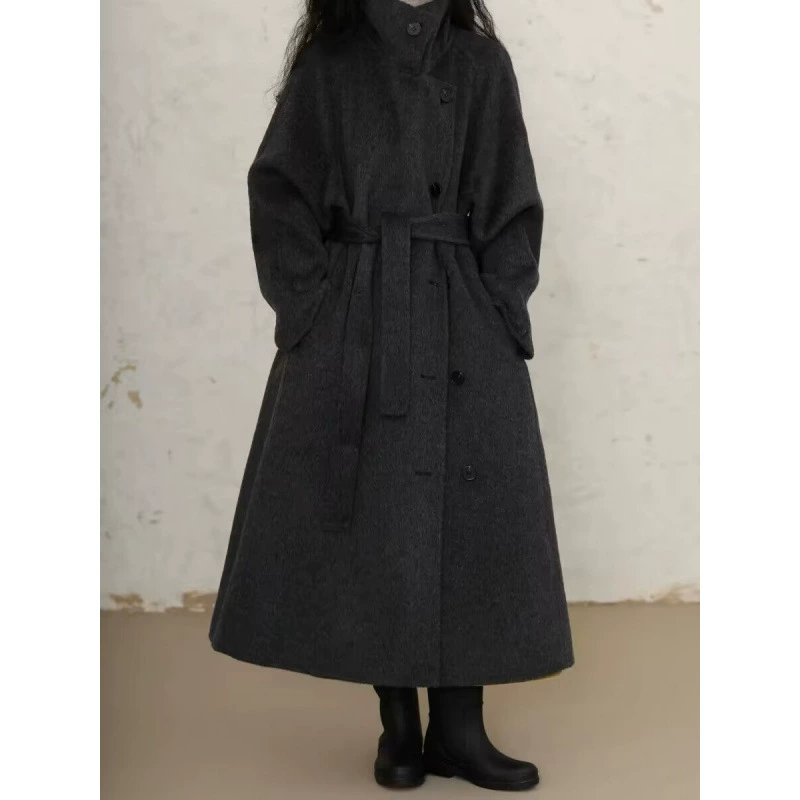 Шерстяное пальто женское осеннее зимнее чувство премиум 2024 новый воротник темперамент длинная ветровка