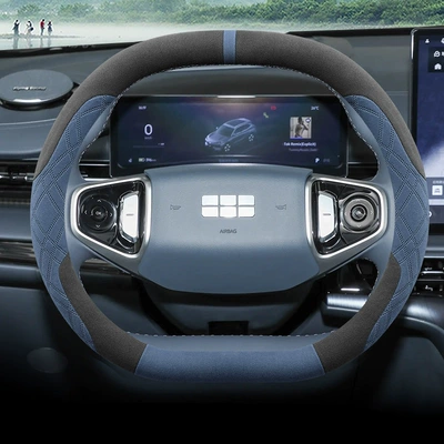 Suede Anti-Slip Sweat-Absorbent Car — Steering wheel cover - galaxy-starship-7-double-d-type-black-and-blue-ultra-thin-suede-style-default