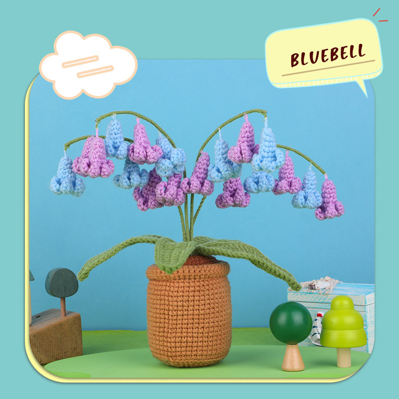 跨境新品毛线钩针材料包编织钩织可爱玩偶钩针手工手作蓝铃花