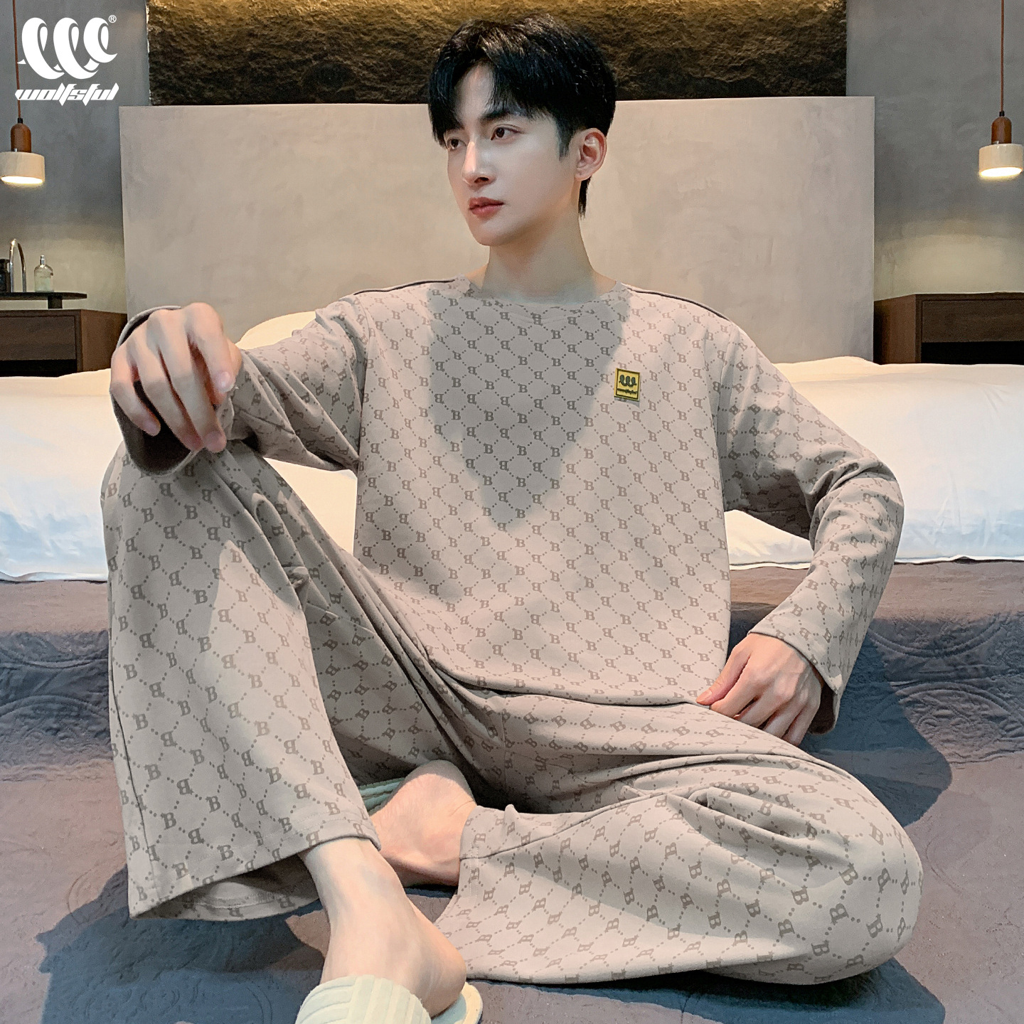 睡衣男款春秋季纯棉长袖青少年宽松男士全棉大码可外穿家居服套装