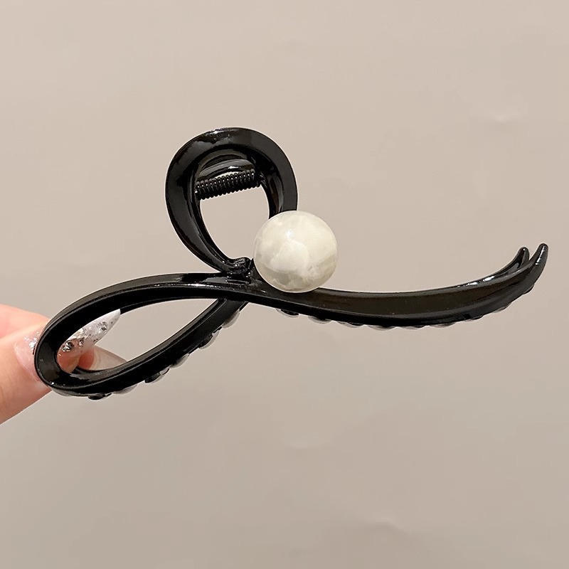 3 # 【Brillante Negro 】 Clip de agarre grande con cuentas 13cm
