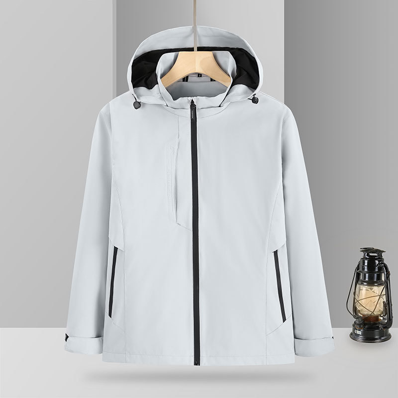 Chaqueta de alpinismo al aire libre para hombres y mujeres impermeable a prueba de viento Ropa de grupo de primavera y otoño Logotipo impreso Chaqueta de cáscara suave personalizada para todo el partido