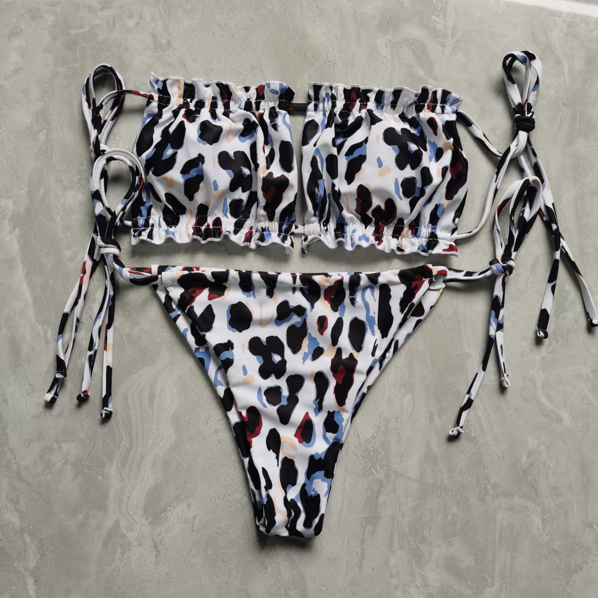 Bralette Bra Category Nylon Fabric Type Women's Ditsy Floral Solid Color Leopard 2 Piece Set Bikinis