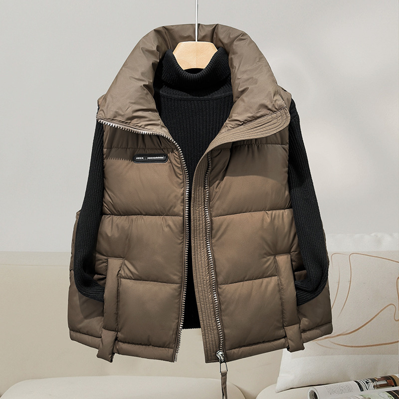 2025 Autumn and Winter New European and American down Cotton Vest for Women, Lightweight Stand-Up Collar, Warm and Stylish Outer Wear, American Trendy Vest