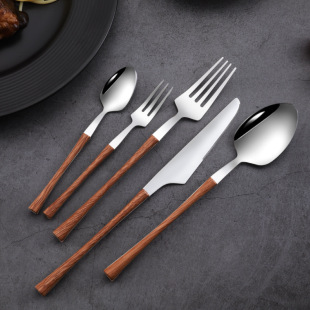 Stainless steel knife and fork spoon with handle small man waist marble pattern rice spoon pasta fork steak knife Western tableware dessert spoon