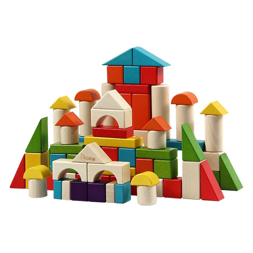 Bloques de construcción para niños en caja 30-54-74 bloques de construcción coloridos Juguetes de jardín de infantes de haya