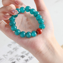 新款淄博老琉璃手串网红湖绿色手串博山复古佛珠手链景区批发