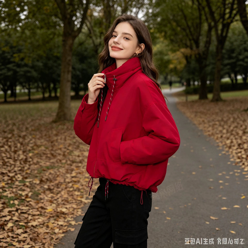 ZA cross-border foreign trade women's clothing hot item 2026 autumn new European and American fashion solid color water-repellent cotton jacket for women