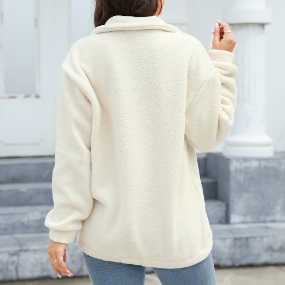 Women Plush Casual Top Half Zipper Pullover Long Sleeve Sweatshirt Sweatshirt