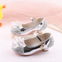 儿童高跟鞋小女孩洋气皮鞋银色模特单鞋演出走秀水晶鞋女童公主鞋