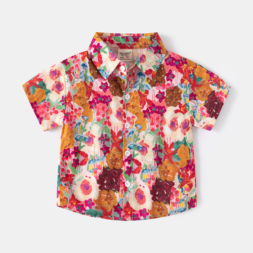 Men's Toddler Doodle Short Sleeve Shirt Summer New Children's Clothing Boy Baby Printed Shirt Children's Flower Shirt Children's Clothing Wholesale