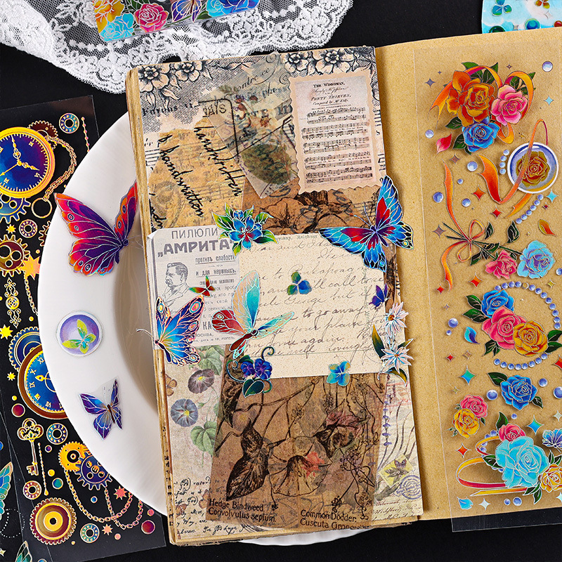 Vientiane serie de estampado impermeable pegatinas de cuentas de mano de PVC pegatinas adorables pegatinas de niños pegatinas de papelería material de tarjeta de tarjeta de oro