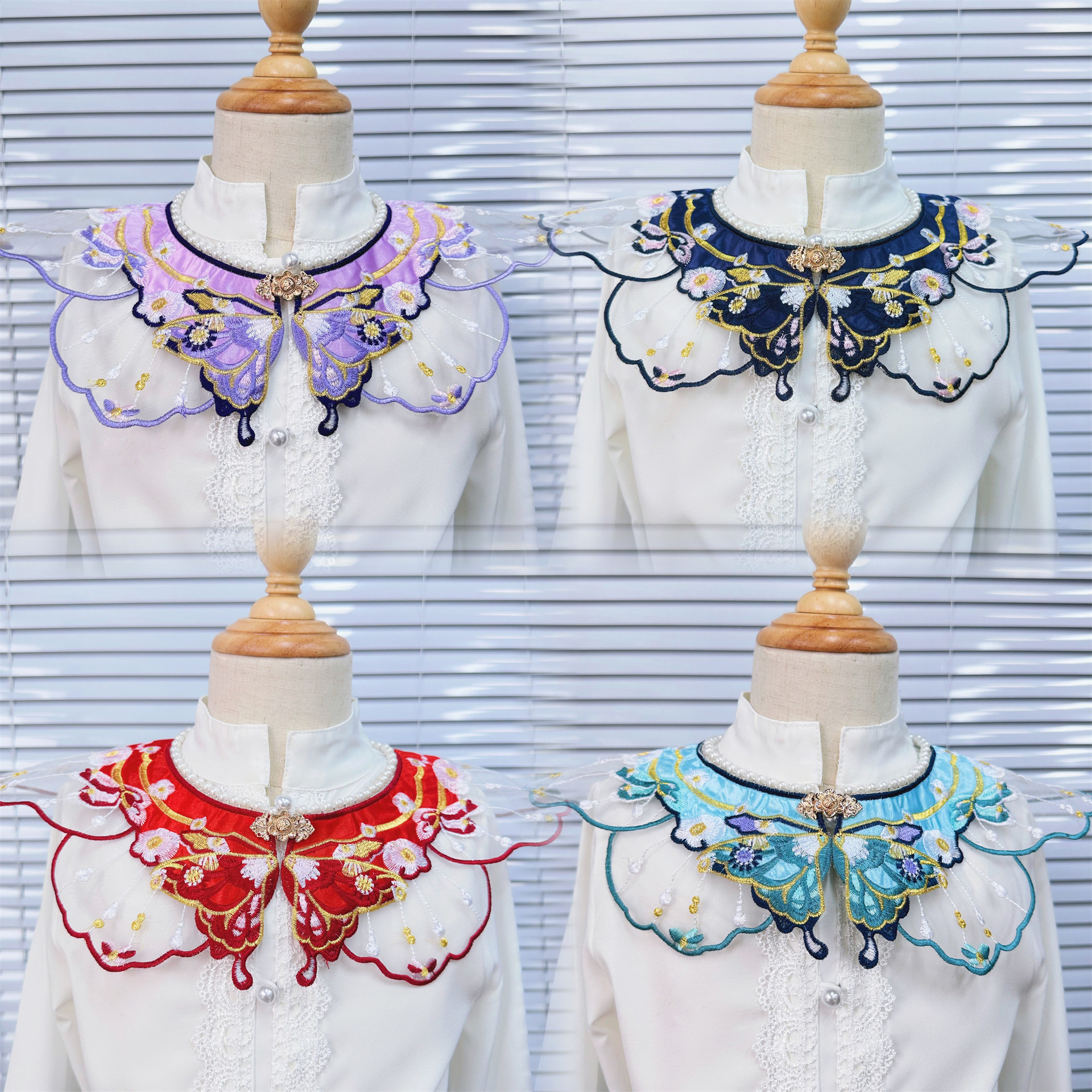 熱賣中式兒童彩色刺繡搭配假領復古漢服馬面裙雲肩款女裝領花配飾