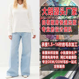 亚马逊秋季女款V领厚重羊毛衫来样加工定制打版看图大朗毛衣厂家
