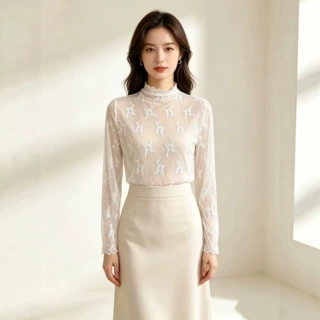 女神打底衫女蕾丝修身时尚内搭网纱气质性感花边罩衫欧货春季新款