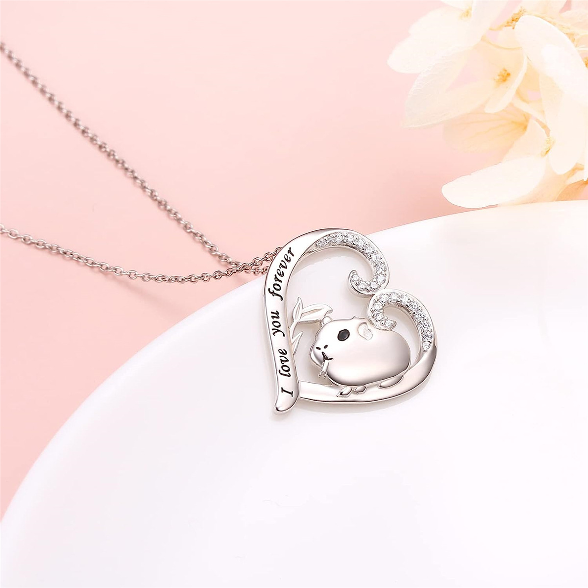 Heißer Verkauf Einfache Und Niedliche Herz-förmigen Diamant Intarsien Hamster Anhänger Halskette, Modische frauen Schmuck_voghion.com